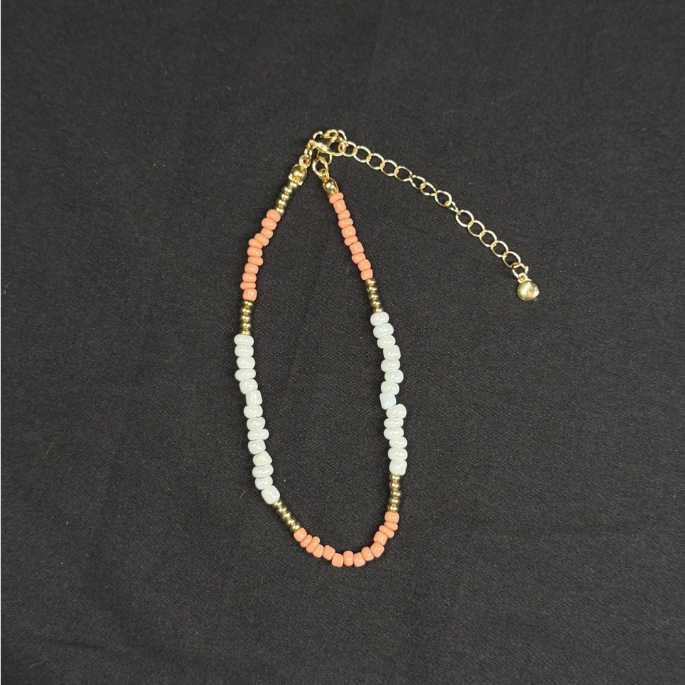 Elegant Coral and White Beaded Anklet